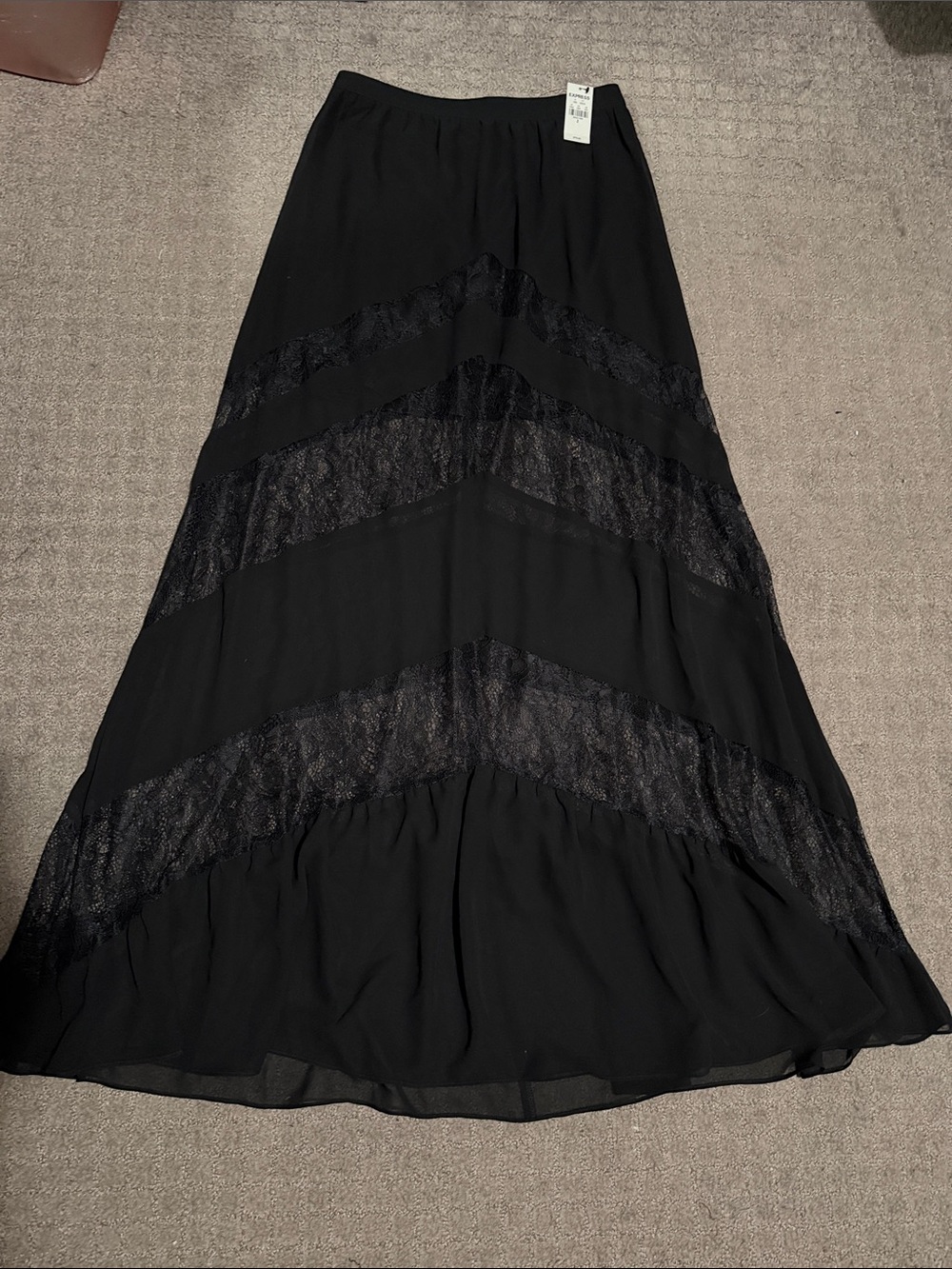 Express Black Lace Panel Maxi Skirt